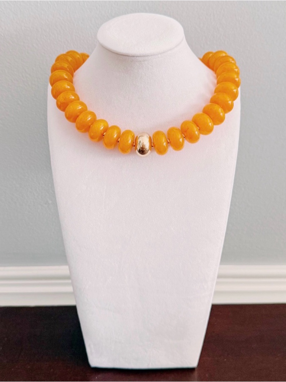 Orange Bead Statement Necklace with Gold Accent, Gameday Football Games, Clemson